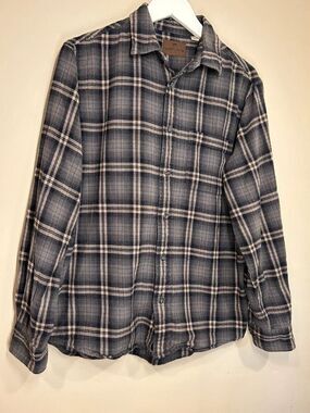 Woolrich Men's Medium Dark Plaid Button Up Flannel Fall Lumberjack